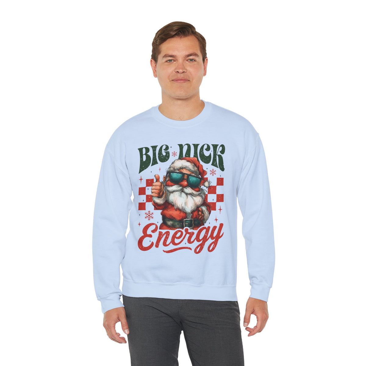 Big Nick Energy - Retro Santa Thumbs Up – Gildan Heavy Blend | Trendy Men's and Women’s Soft Sweatshirt. Direct to Garment. Printed & Shipped in the USA. Unisex Sizes.