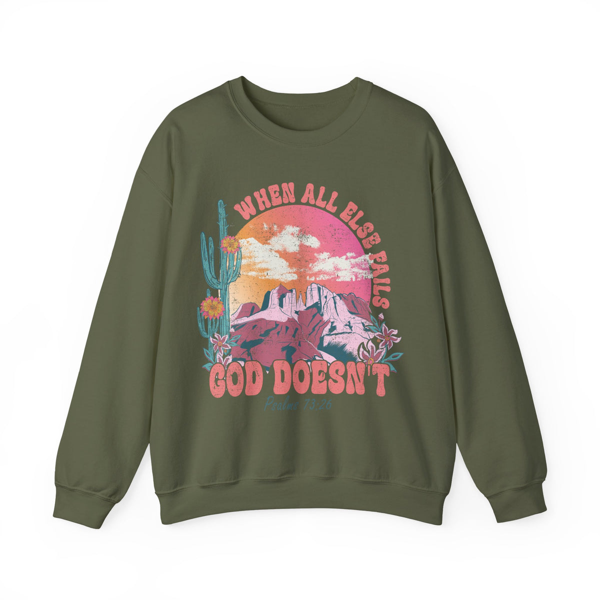 When All Else Fails, God Doesn't, Vintage – Gildan Heavy Blend | Trendy Women’s Soft Sweatshirt. Direct to Garment. Printed & Shipped in the USA. Unisex Sizes.
