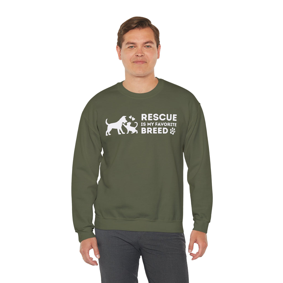 Rescue Is My Favorite Breed *This Shirt Saves Lives* – Gildan Heavy Blend | Trendy Men's and Women’s Soft Sweatshirt. Direct to Garment. Printed & Shipped in the USA. Unisex Sizes.