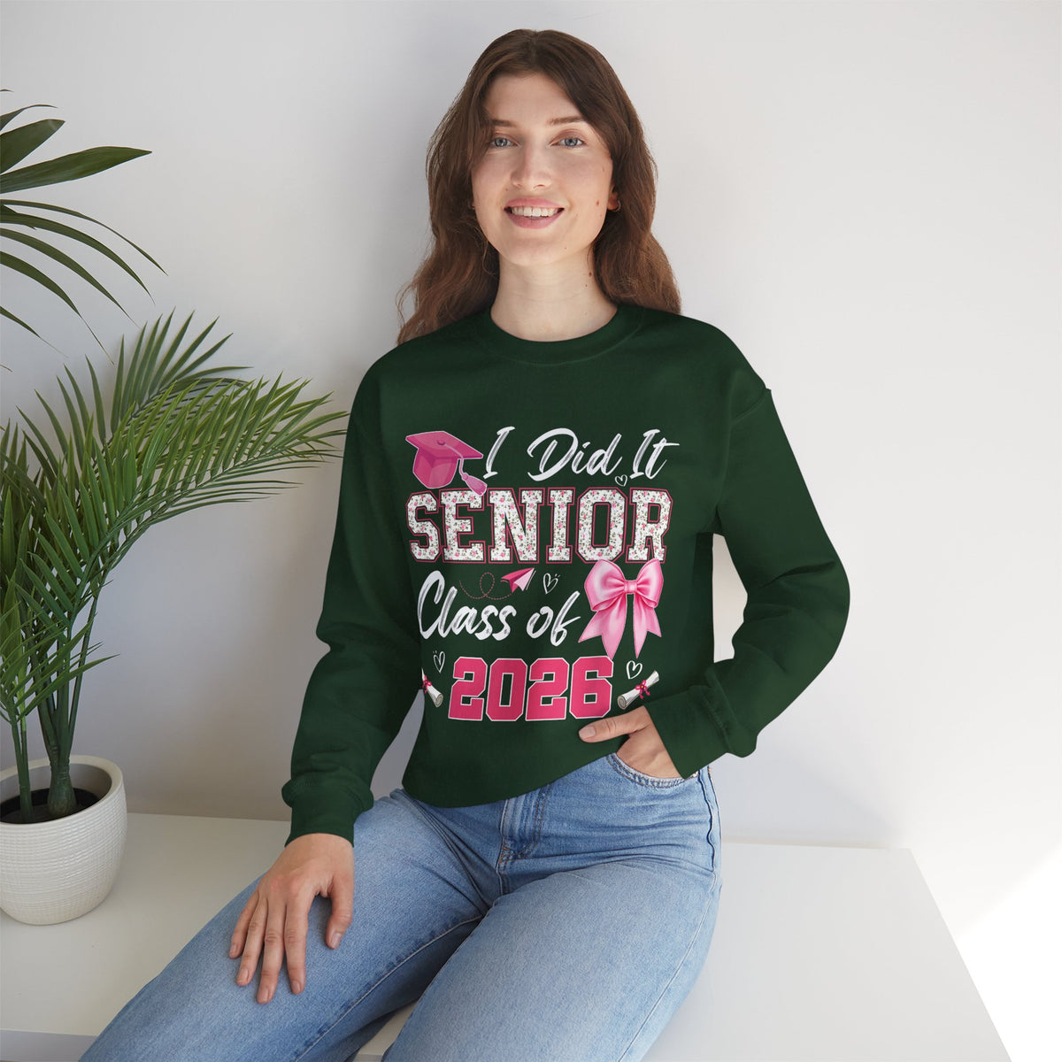 Class of 2026 I Did It Senior Coquette Bow Graduation – Gildan Heavy Blend | Trendy Women’s Soft Sweatshirt. Direct to Garment. Printed & Shipped in the USA. Unisex Sizes.