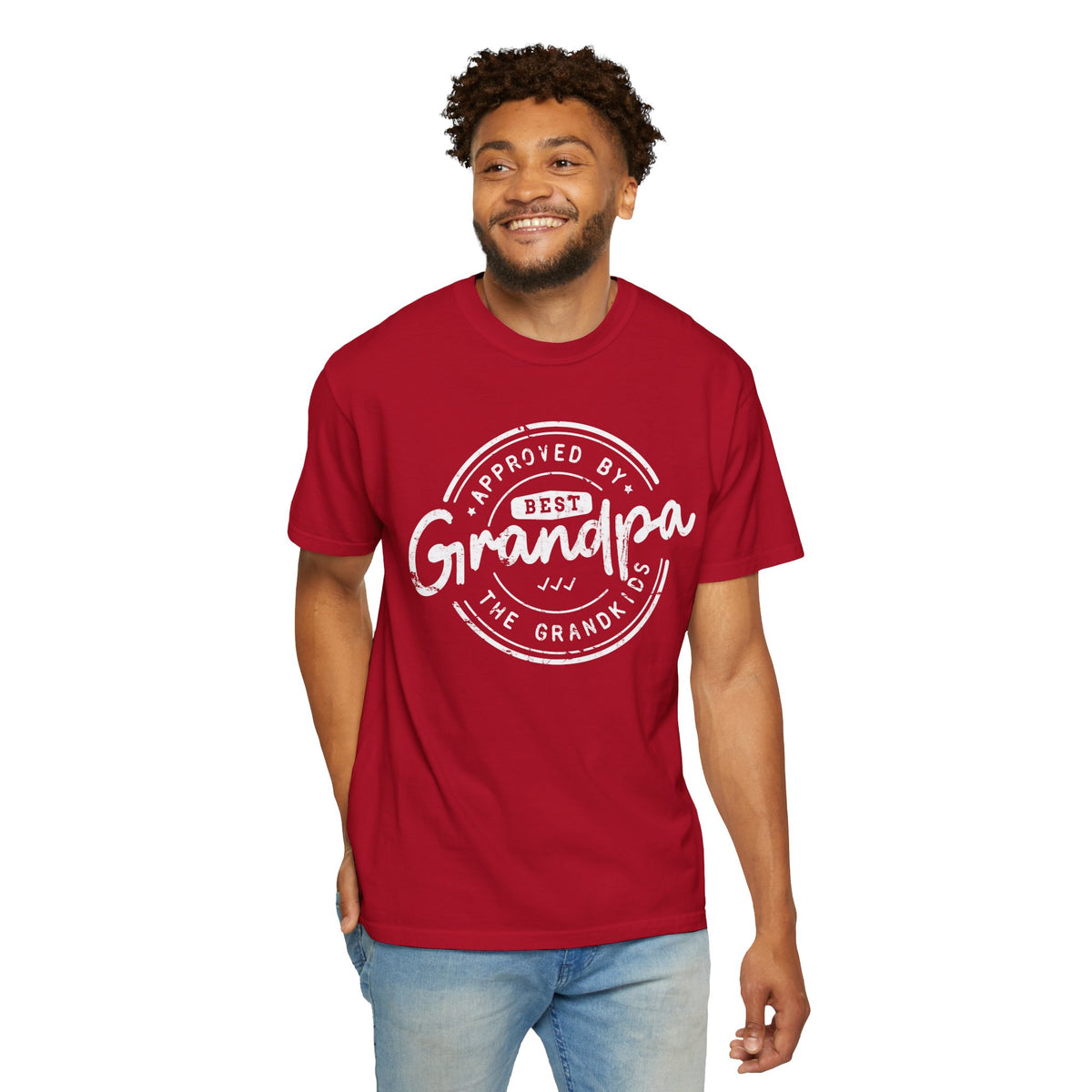 Best Grandpa, Approved by the Grandkids - Comfort Colors | Trendy Men's T-Shirt. Direct to Garment. Printed & Shipped in the USA. Unisex Sizes.