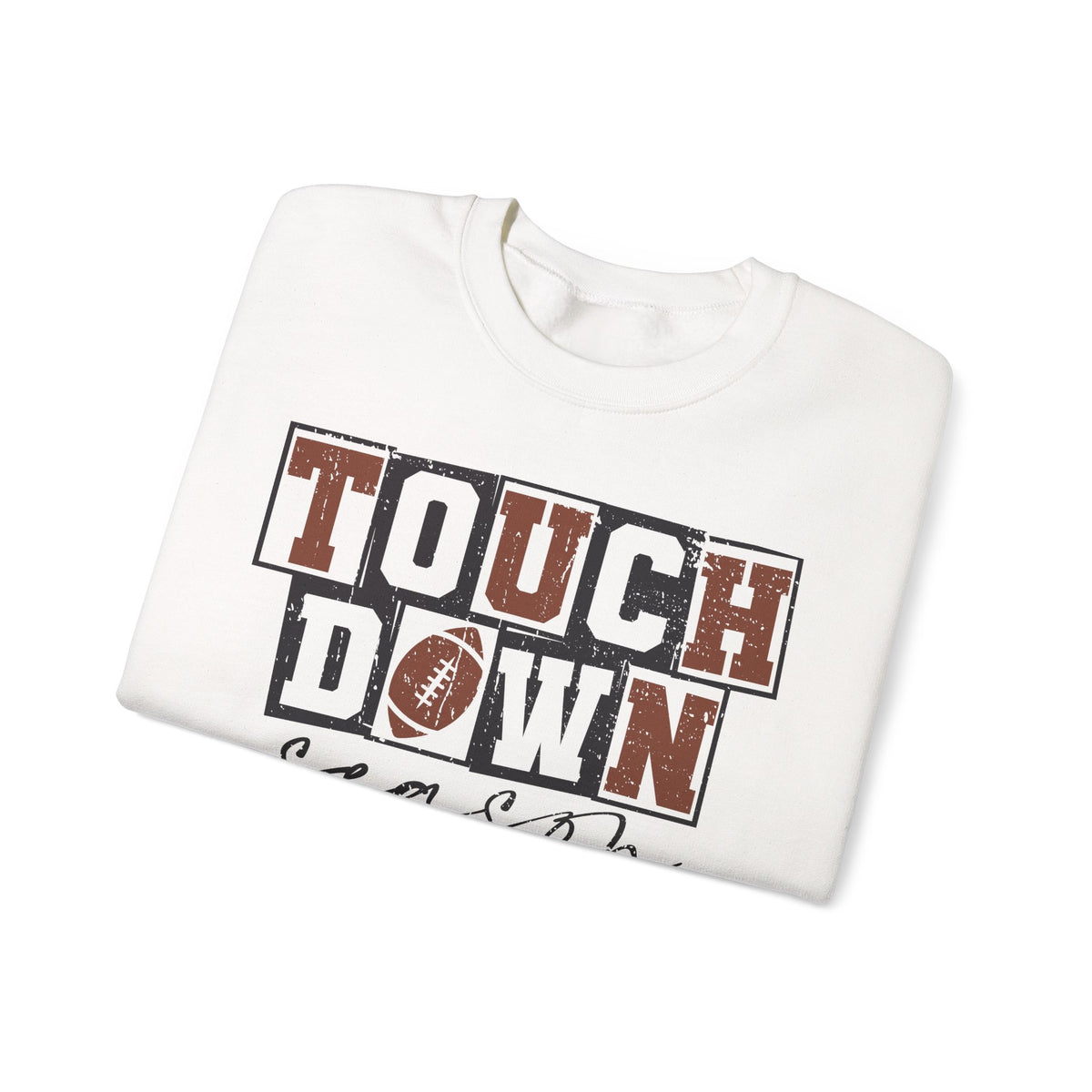 Touchdown Season - Distressed – Gildan Heavy Blend | Trendy Men's and Women’s Soft Sweatshirt. Direct to Garment. Printed & Shipped in the USA. Unisex Sizes.