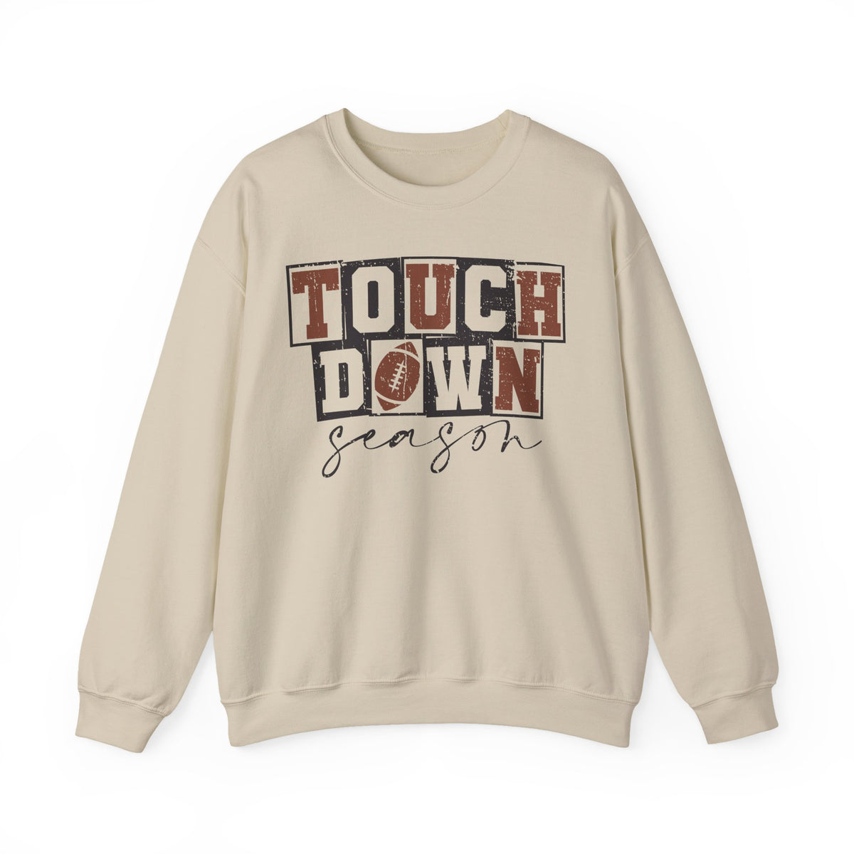 Touchdown Season - Distressed – Gildan Heavy Blend | Trendy Men's and Women’s Soft Sweatshirt. Direct to Garment. Printed & Shipped in the USA. Unisex Sizes.