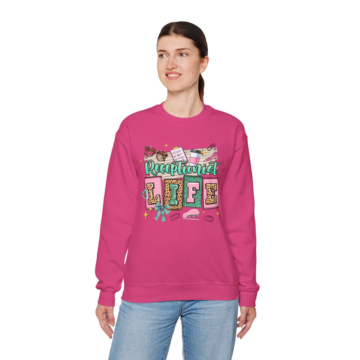 Receptionist Life – Gildan Heavy Blend | Trendy Women’s Soft Sweatshirt. Direct to Garment. Printed & Shipped in the USA. Unisex Sizes.