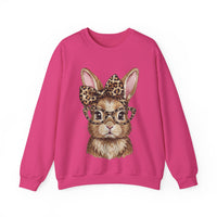 Bunny with Leopard Glasses and Bow – Gildan Heavy Blend | Trendy Women’s Soft Sweatshirt. Direct to Garment. Printed & Shipped in the USA. Unisex Sizes.
