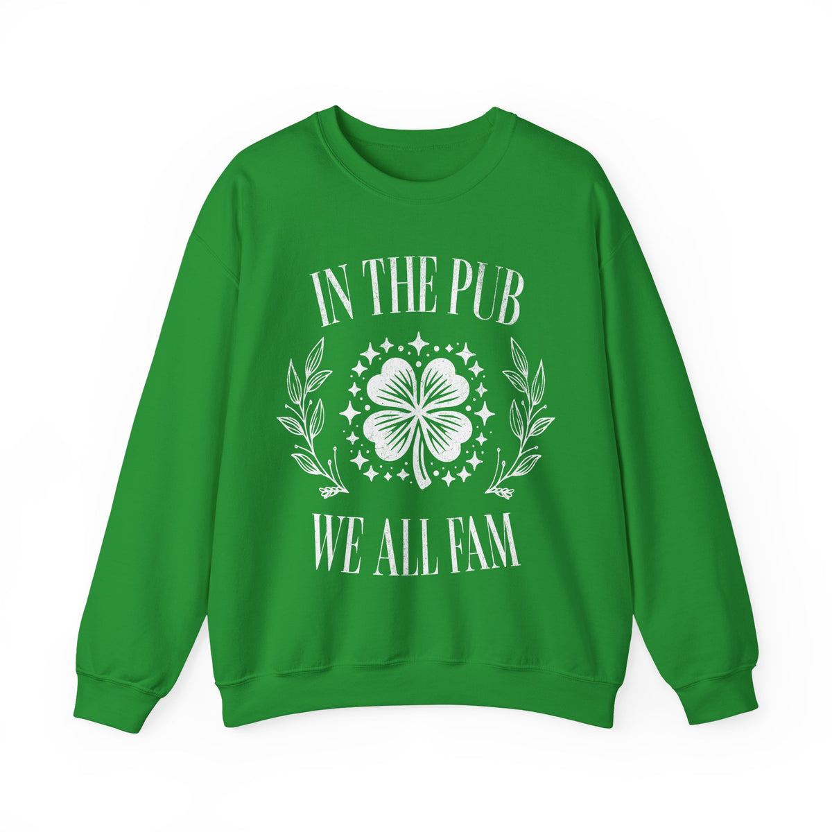 In the Pub We All Fam, Vintage – Gildan Heavy Blend | Trendy Women’s and Men's Soft Sweatshirt. Direct to Garment. Printed & Shipped in the USA. Unisex Sizes.