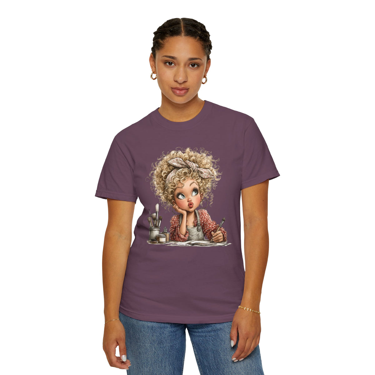 Cute Artist Curly Girl - Comfort Colors | Trendy Women's T-Shirt. Direct to Garment. Printed & Shipped in the USA. Unisex Sizes.