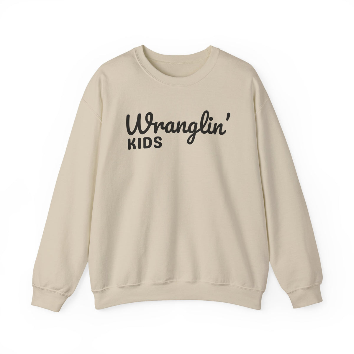 Wranglin' Kids Funny Mom Dad – Gildan Heavy Blend | Trendy Women’s and Men's Soft Sweatshirt. Direct to Garment. Printed & Shipped in the USA. Unisex Sizes.