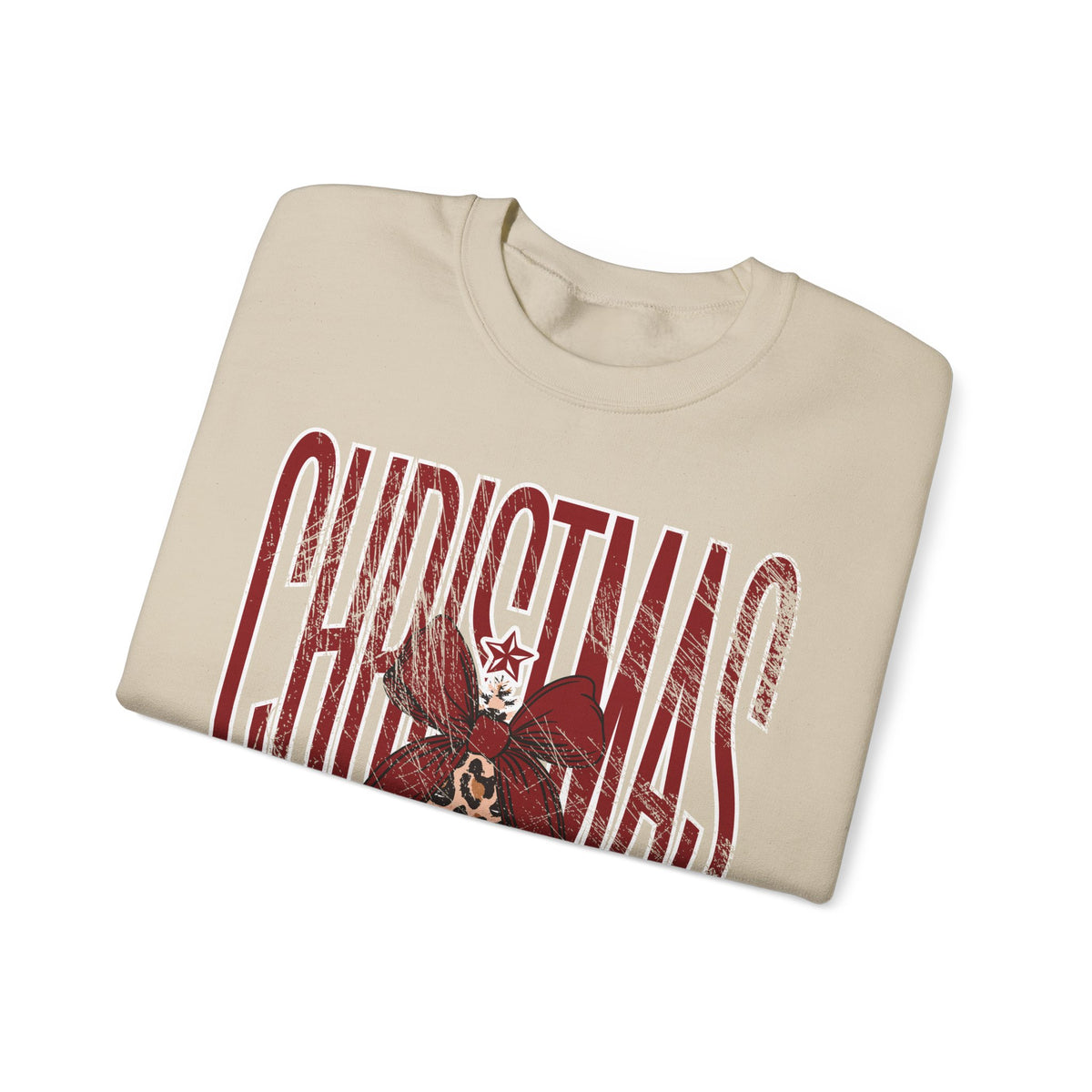 Christmas Season Leopard Tree Distressed – Gildan Heavy Blend | Trendy Women’s Soft Sweatshirt. Direct to Garment. Printed & Shipped in the USA. Unisex Sizes.