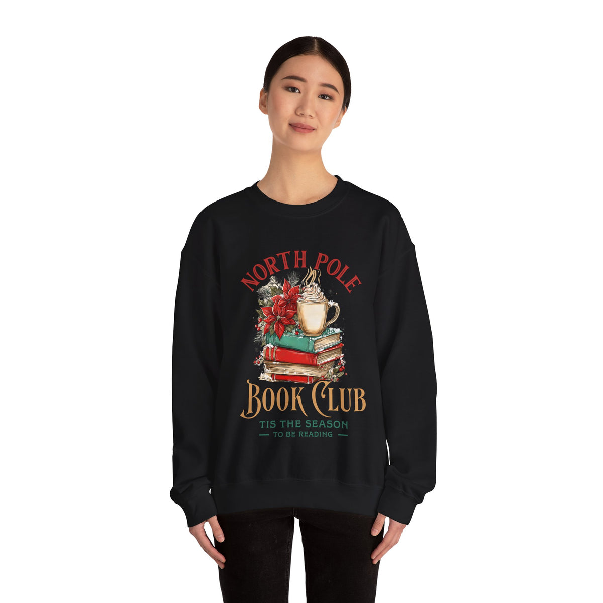 North Pole Book Club – Gildan Heavy Blend | Trendy Women’s Soft Sweatshirt. Direct to Garment. Printed & Shipped in the USA. Unisex Sizes.