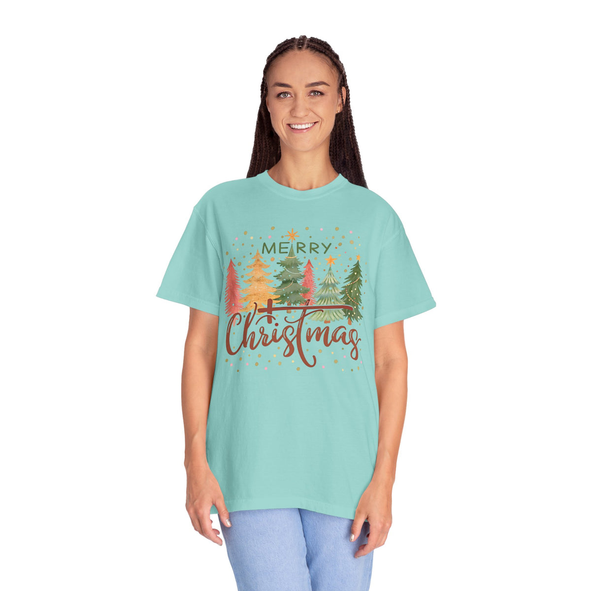 Merry ChrisTmas - Christian Faith - Comfort Colors | Trendy Women's T-Shirt. Direct to Garment. Printed & Shipped in the USA. Unisex Sizes.