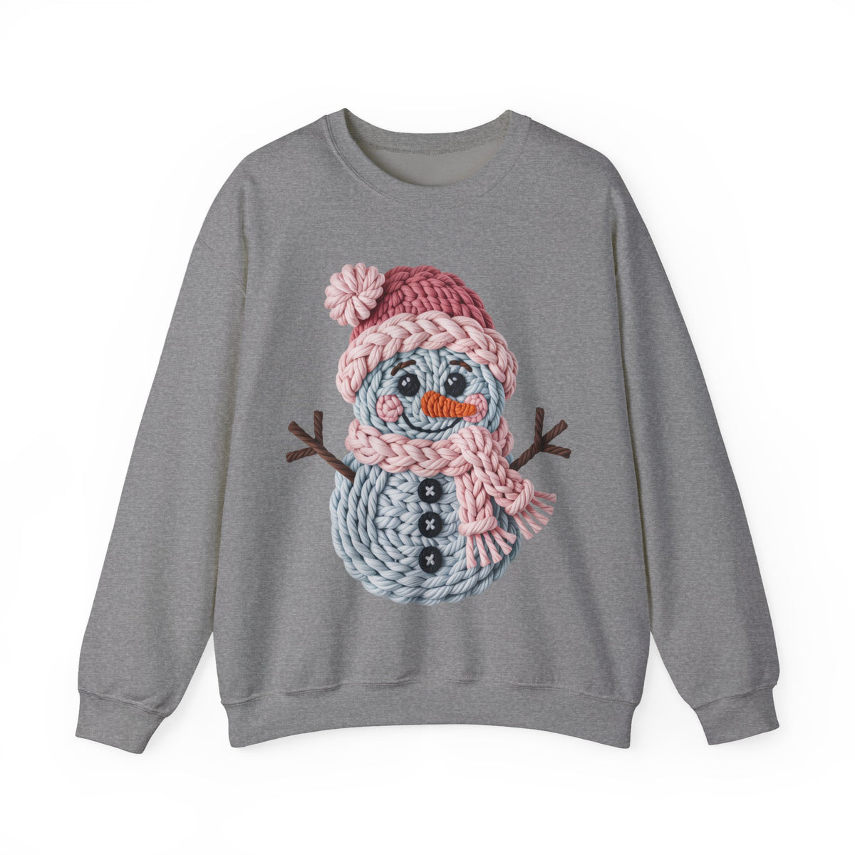 Cute Yarn Snowman - Pink Scarf Faux Yarn – Gildan Heavy Blend | Trendy Women’s Soft Sweatshirt. Direct to Garment. Printed & Shipped in the USA. Unisex Sizes.