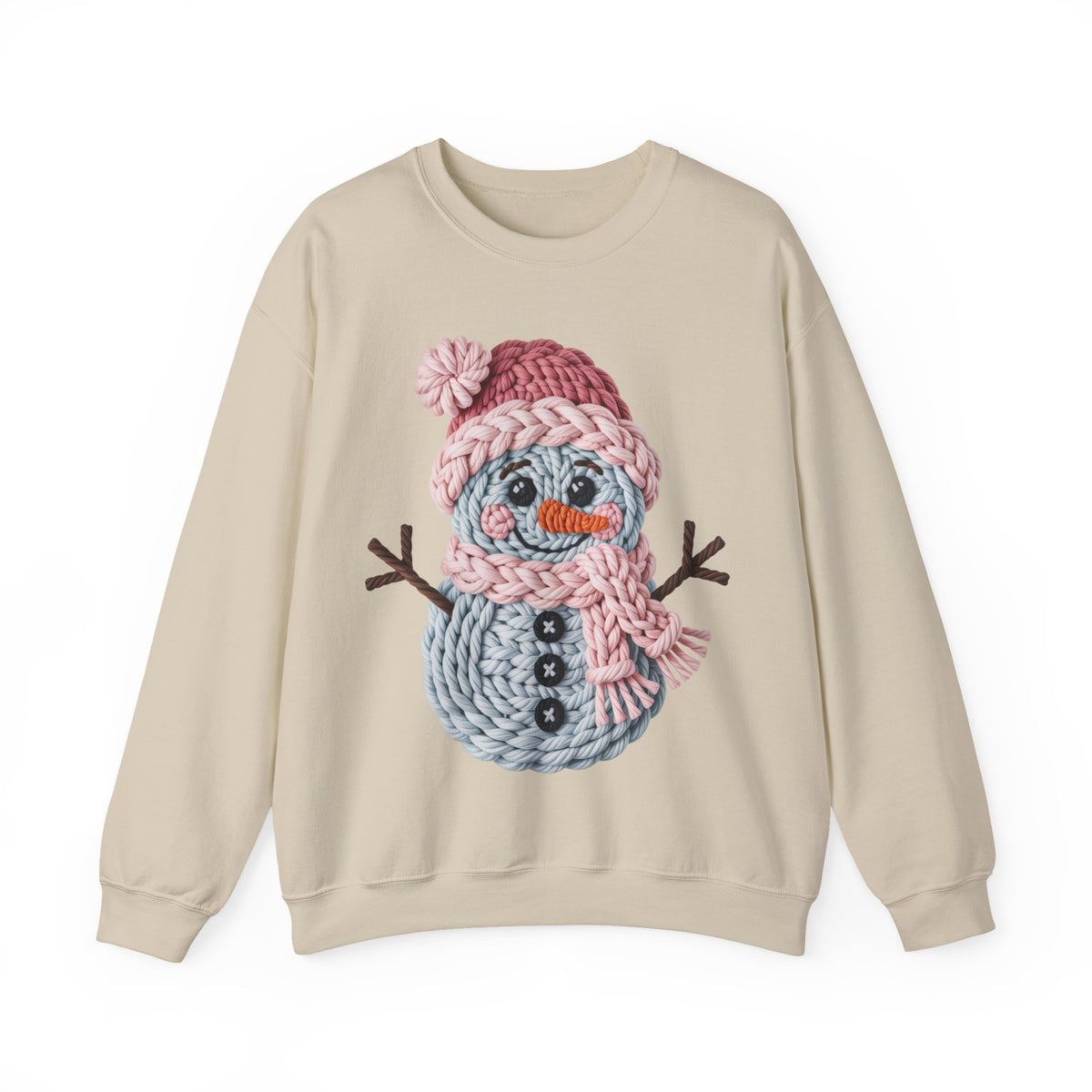 Cute Yarn Snowman - Pink Scarf Faux Yarn – Gildan Heavy Blend | Trendy Women’s Soft Sweatshirt. Direct to Garment. Printed & Shipped in the USA. Unisex Sizes.