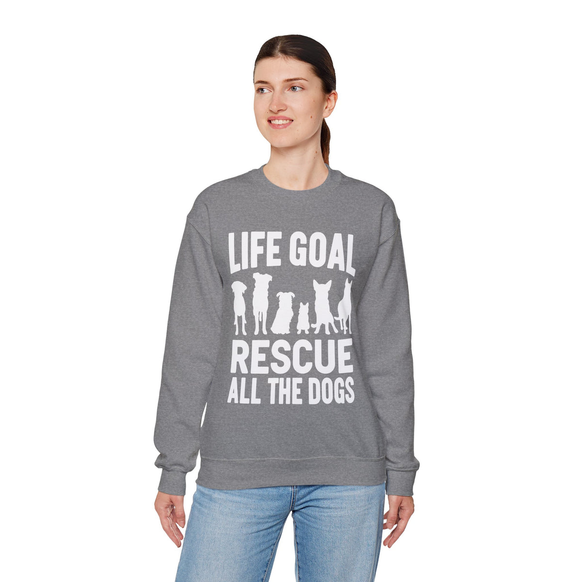 Life Goal Rescue All The Dogs – Gildan Heavy Blend | Trendy Men's and Women’s Soft Sweatshirt. Direct to Garment. Printed & Shipped in the USA. Unisex Sizes.