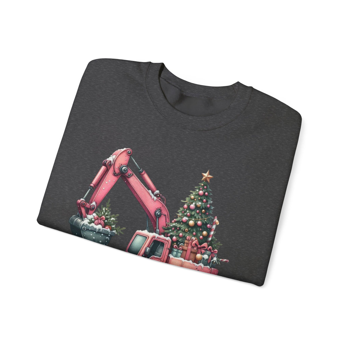 Excavator Merry Christmas Construction – Gildan Heavy Blend | Trendy Women’s Soft Sweatshirt. Direct to Garment. Printed & Shipped in the USA. Unisex Sizes.