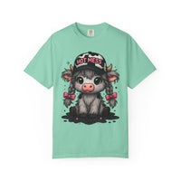 Cute Highland Cow 'Hot Mess' In Braids  - Comfort Colors | Trendy Women's T-Shirt. Direct to Garment. Printed & Shipped in the USA. Unisex Sizes.