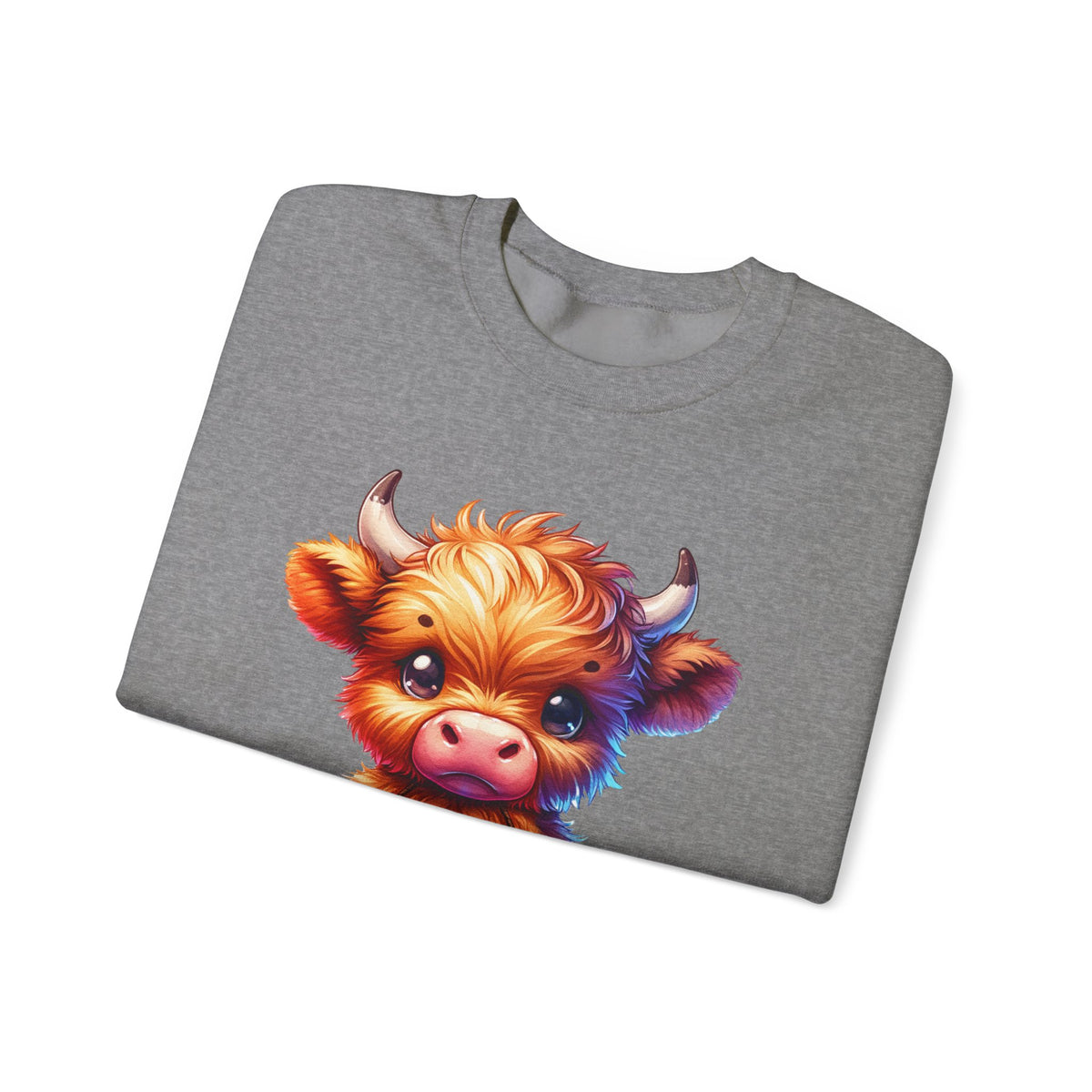 Sugar Addict Highland Cow – Gildan Heavy Blend | Trendy Women’s Soft Sweatshirt. Direct to Garment. Printed & Shipped in the USA. Unisex Sizes.