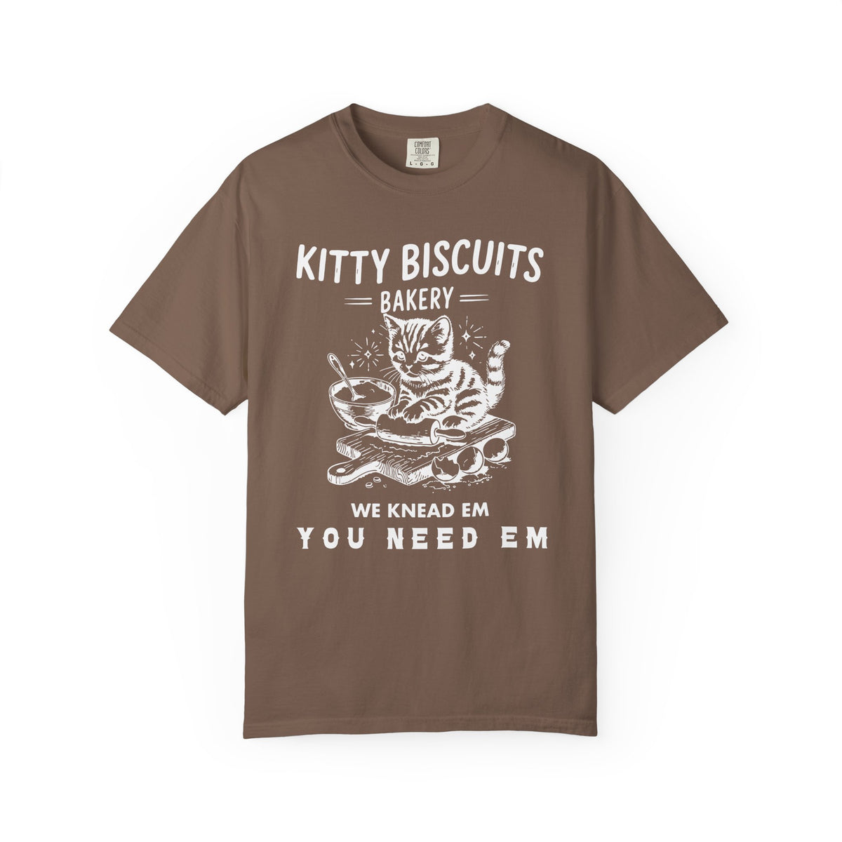 Kitty Biscuits Bakery - Comfort Colors | Trendy Women's and Men's T-Shirt. Direct to Garment. Printed & Shipped in the USA. Unisex Sizes.