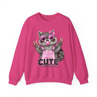 Cute But Feral, Raccoon in Pink Bibs – Gildan Heavy Blend | Trendy Women’s Soft Sweatshirt. Direct to Garment. Printed & Shipped in the USA. Unisex Sizes.