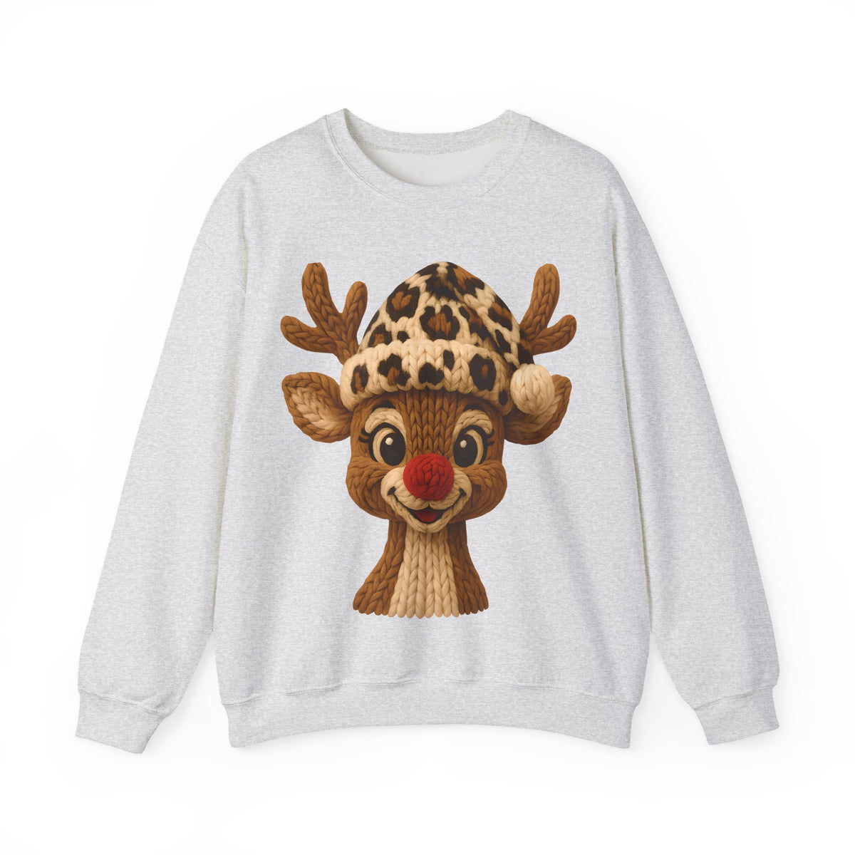 Rudolph Reindeer Leopard Santa Hat Christmas – Gildan Heavy Blend | Trendy Women’s Soft Sweatshirt. Direct to Garment. Printed & Shipped in the USA. Unisex Sizes.