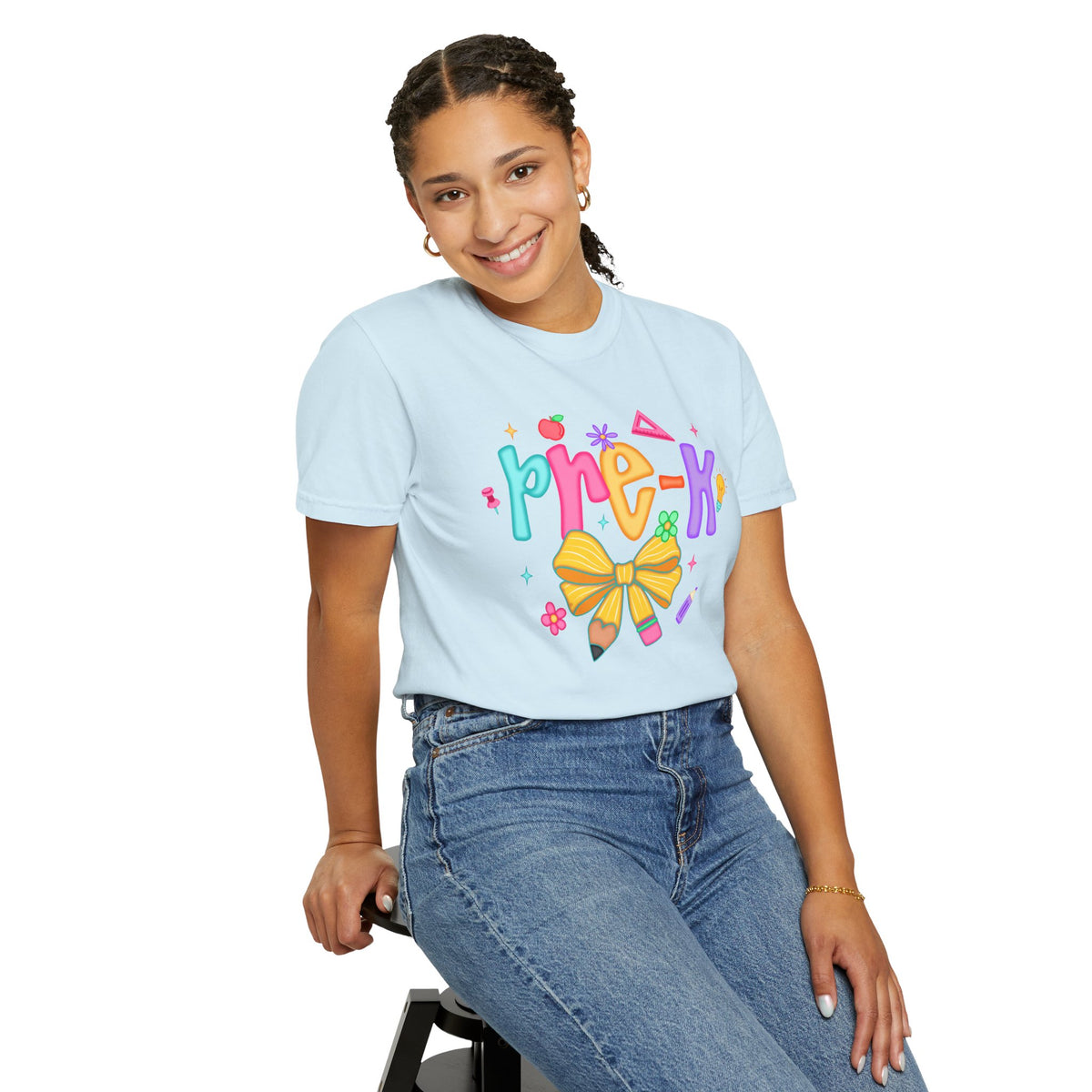 Coquette Pre-K Pencil Bow - Comfort Colors | Trendy Women's T-Shirt. Direct to Garment. Printed & Shipped in the USA. Unisex Sizes.