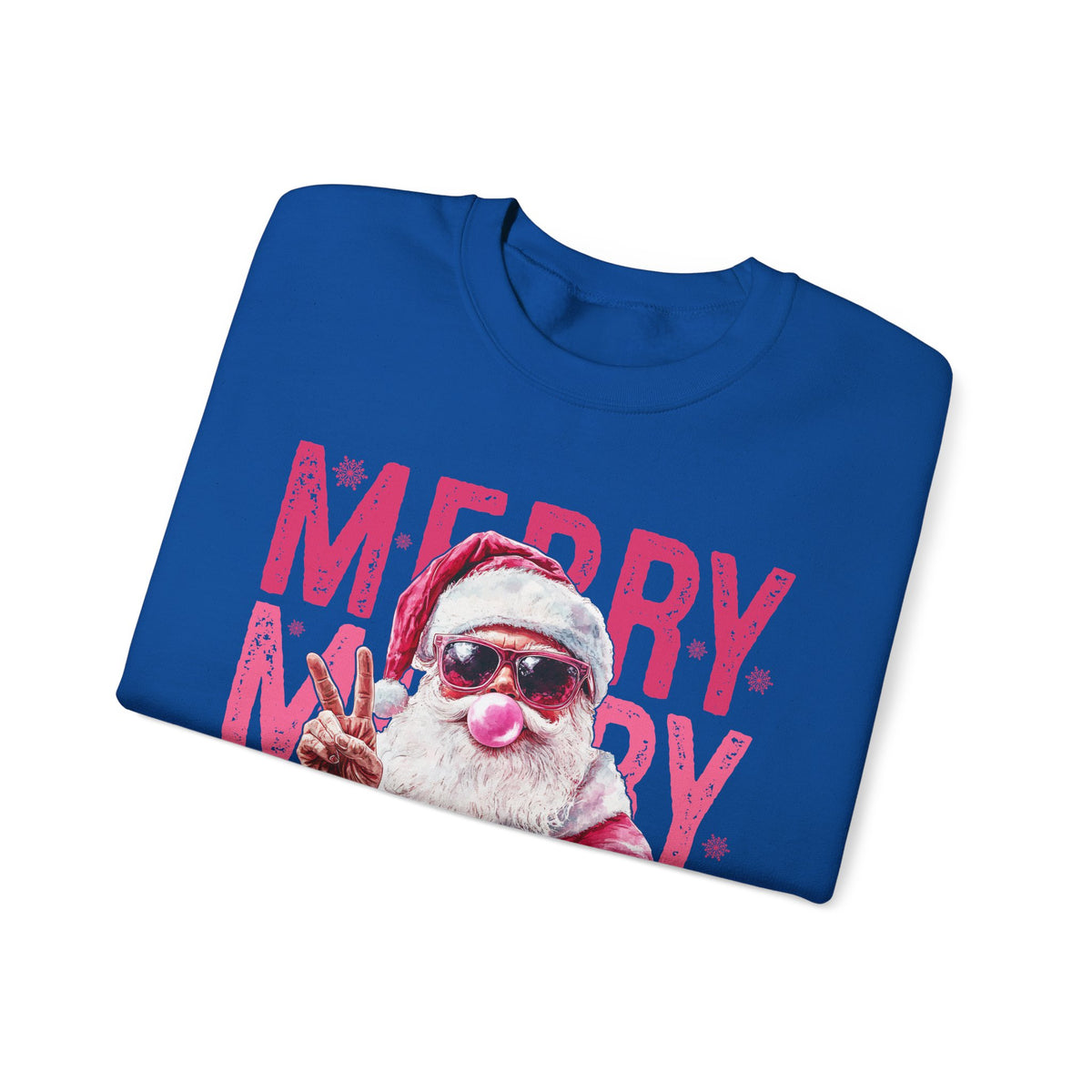 Pink Merry Christmas Bubblegum Santa – Gildan Heavy Blend | Trendy Women’s Soft Sweatshirt. Direct to Garment. Printed & Shipped in the USA. Unisex Sizes.