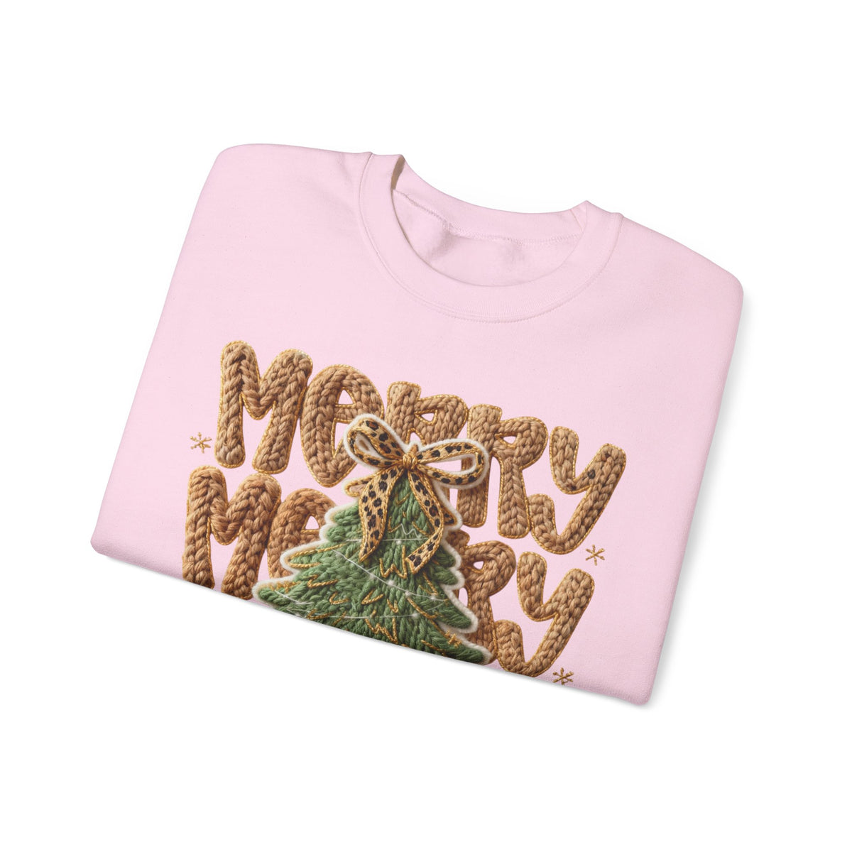 Merry Merry Merry Christmas, Faux Latch Hook Yarn – Gildan Heavy Blend | Trendy Women’s Soft Sweatshirt. Direct to Garment. Printed & Shipped in the USA. Unisex Sizes.
