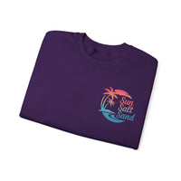 Sun Salt Sand, Beach Sunset - Front & Back Print – Gildan Heavy Blend | Trendy Women’s and Men's Soft Sweatshirt. Direct to Garment. Printed & Shipped in the USA. Unisex Sizes.