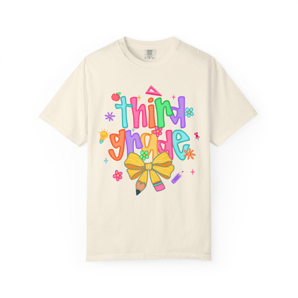 Coquette Third Grade Pencil Bow - Comfort Colors | Trendy Women's T-Shirt. Direct to Garment. Printed & Shipped in the USA. Unisex Sizes.