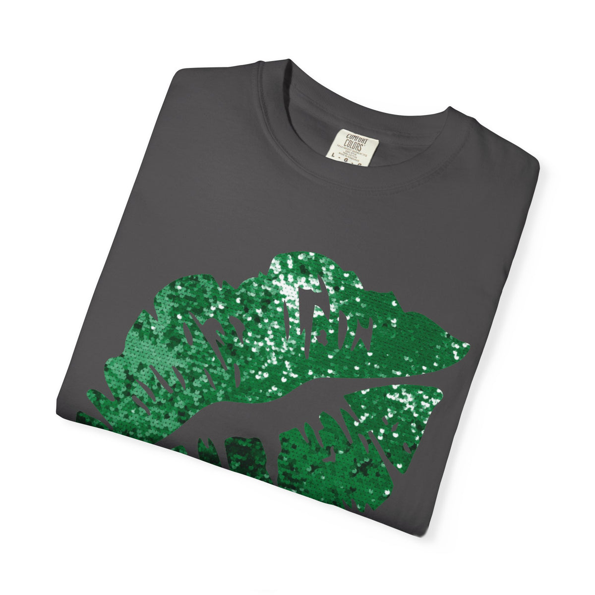 Green Faux Glitter Kiss - Comfort Colors | Trendy Women's T-Shirt. Direct to Garment. Printed & Shipped in the USA. Unisex Sizes.