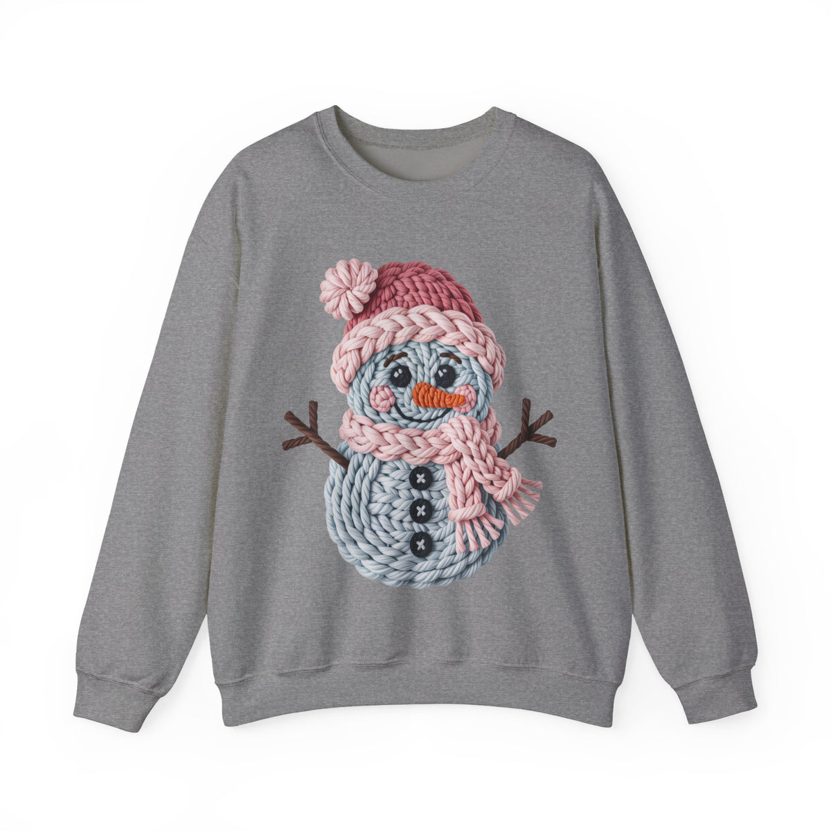 Cute Yarn Snowman - Pink Scarf Faux Yarn – Gildan Heavy Blend | Trendy Women’s Soft Sweatshirt. Direct to Garment. Printed & Shipped in the USA. Unisex Sizes.