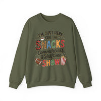 I’m Just Here for the Snacks, Commercials & Halftime Show – Gildan Heavy Blend | Trendy Women’s Soft Sweatshirt. Direct to Garment. Printed & Shipped in the USA. Unisex Sizes.