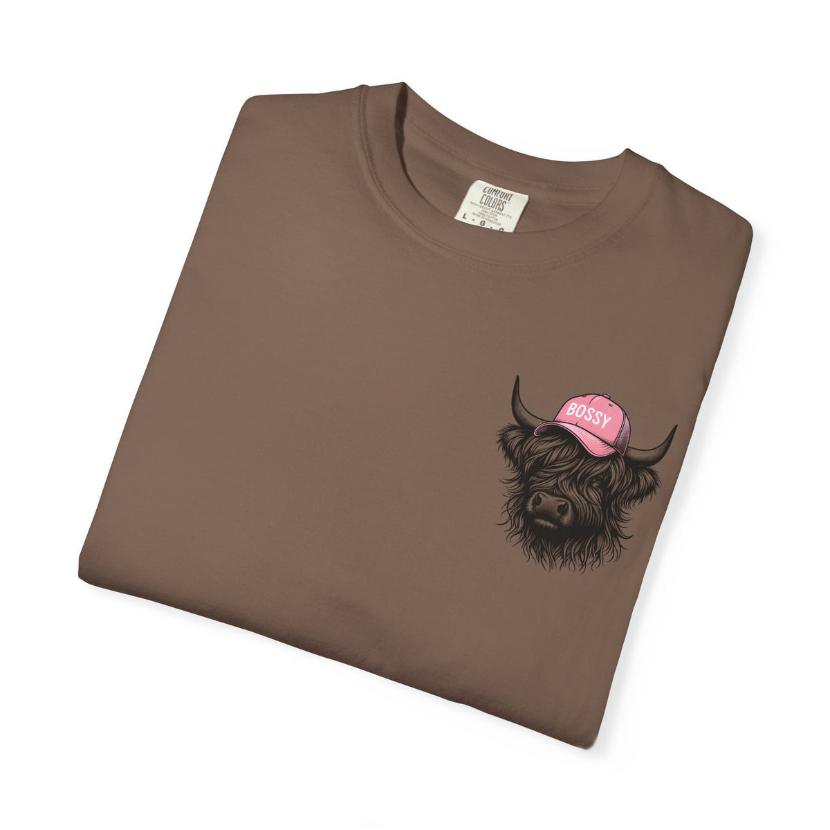Head Heffa Highland Cow, Front & Back Print - Comfort Colors | Trendy Women's T-Shirt. Direct to Garment. Printed & Shipped in the USA. Unisex Sizes.