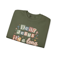 Dear Jesus, Long Story – Gildan Heavy Blend | Trendy Women’s Soft Sweatshirt. Direct to Garment. Printed & Shipped in the USA. Unisex Sizes.