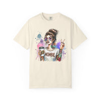 Cool Mombie with Coffee Peace Tattoo - Comfort Colors | Trendy Women's T-Shirt. Direct to Garment. Printed & Shipped in the USA. Unisex Sizes.