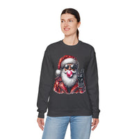 Biker Santa Leather Jacket Bubblegum – Gildan Heavy Blend | Trendy Women’s and Men's Soft Sweatshirt. Direct to Garment. Printed & Shipped in the USA. Unisex Sizes.