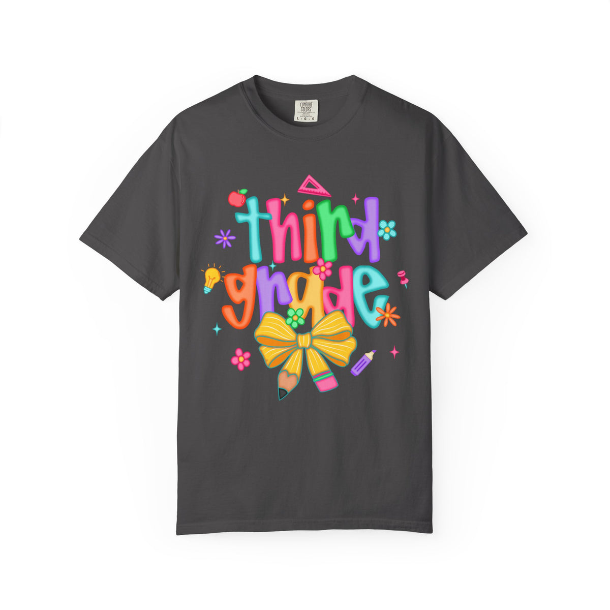 Coquette Third Grade Pencil Bow - Comfort Colors | Trendy Women's T-Shirt. Direct to Garment. Printed & Shipped in the USA. Unisex Sizes.