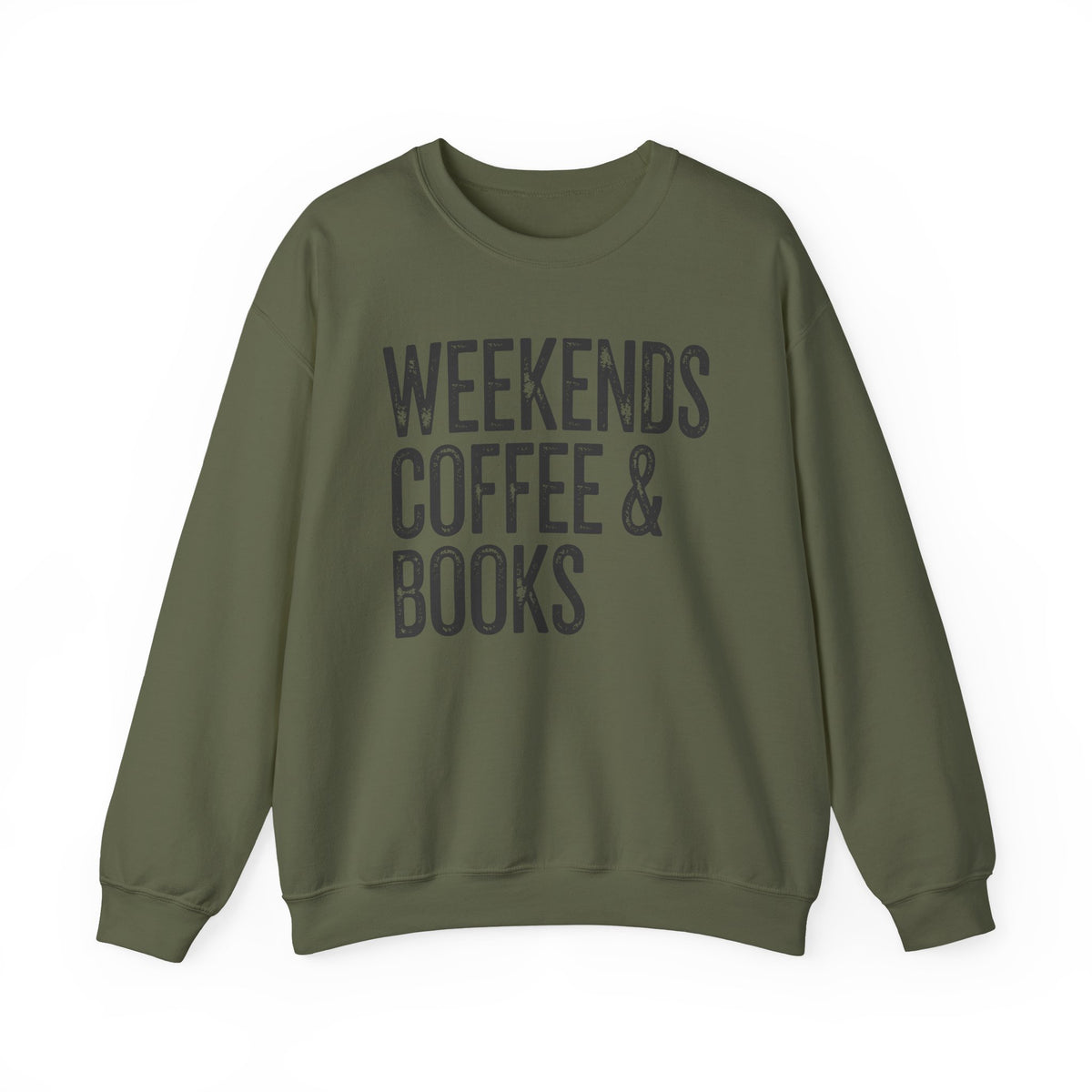 Weekends, Coffee & Books, Vintage – Gildan Heavy Blend | Trendy Women’s and Men's Soft Sweatshirt. Direct to Garment. Printed & Shipped in the USA. Unisex Sizes.