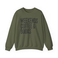 Weekends, Coffee & Books, Vintage – Gildan Heavy Blend | Trendy Women’s and Men's Soft Sweatshirt. Direct to Garment. Printed & Shipped in the USA. Unisex Sizes.