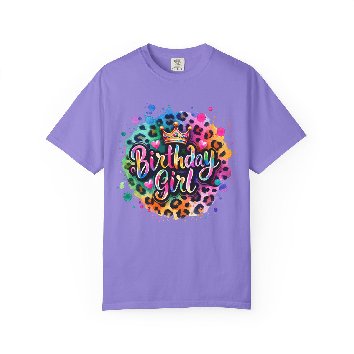 Birthday Girl, Neon Leopard - Comfort Colors | Trendy Women's T-Shirt. Direct to Garment. Printed & Shipped in the USA. Unisex Sizes.