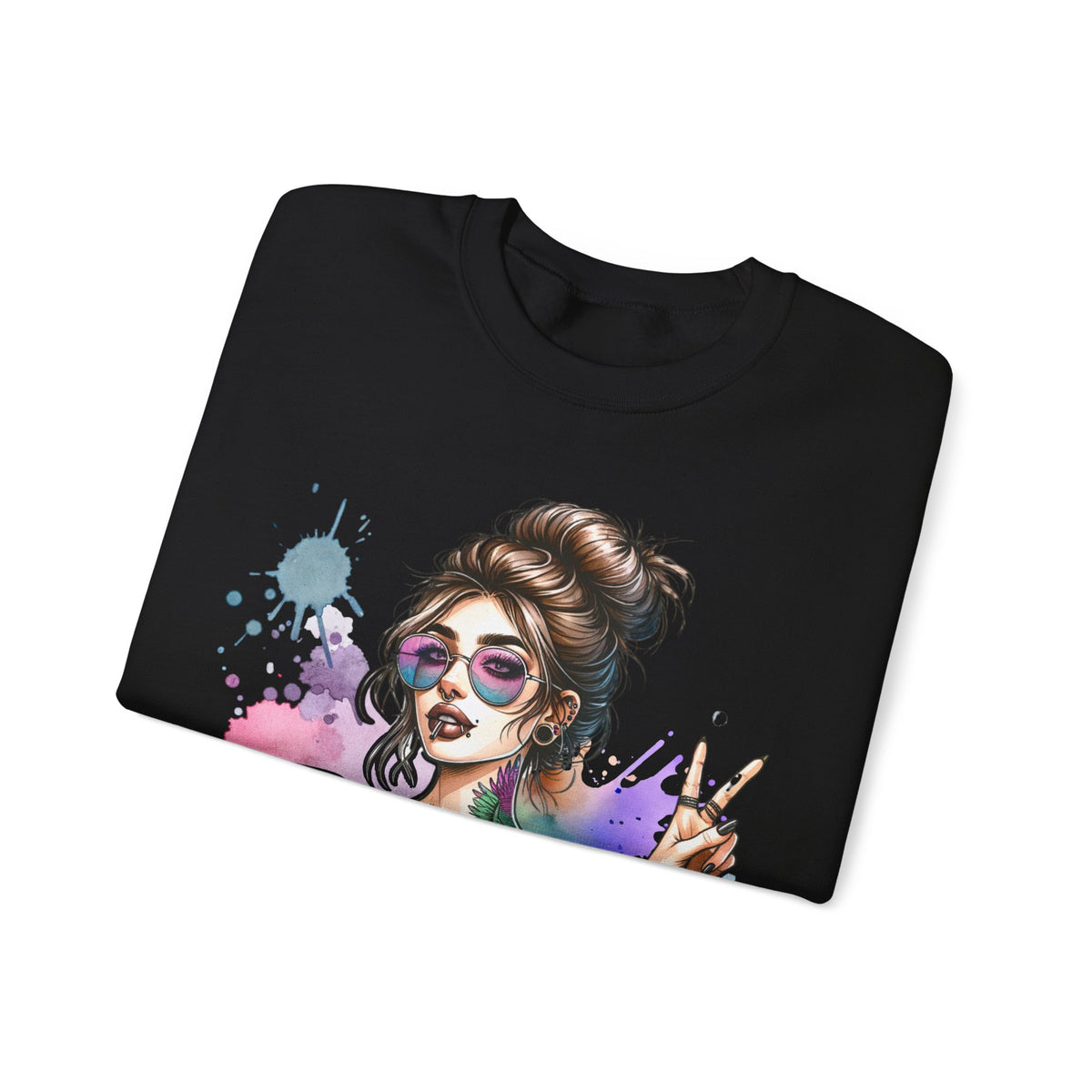 Cool Mombie with Coffee Peace Tattoo - Tired Mom – Gildan Heavy Blend | Trendy Women’s Soft Sweatshirt. Direct to Garment. Printed & Shipped in the USA. Unisex Sizes.