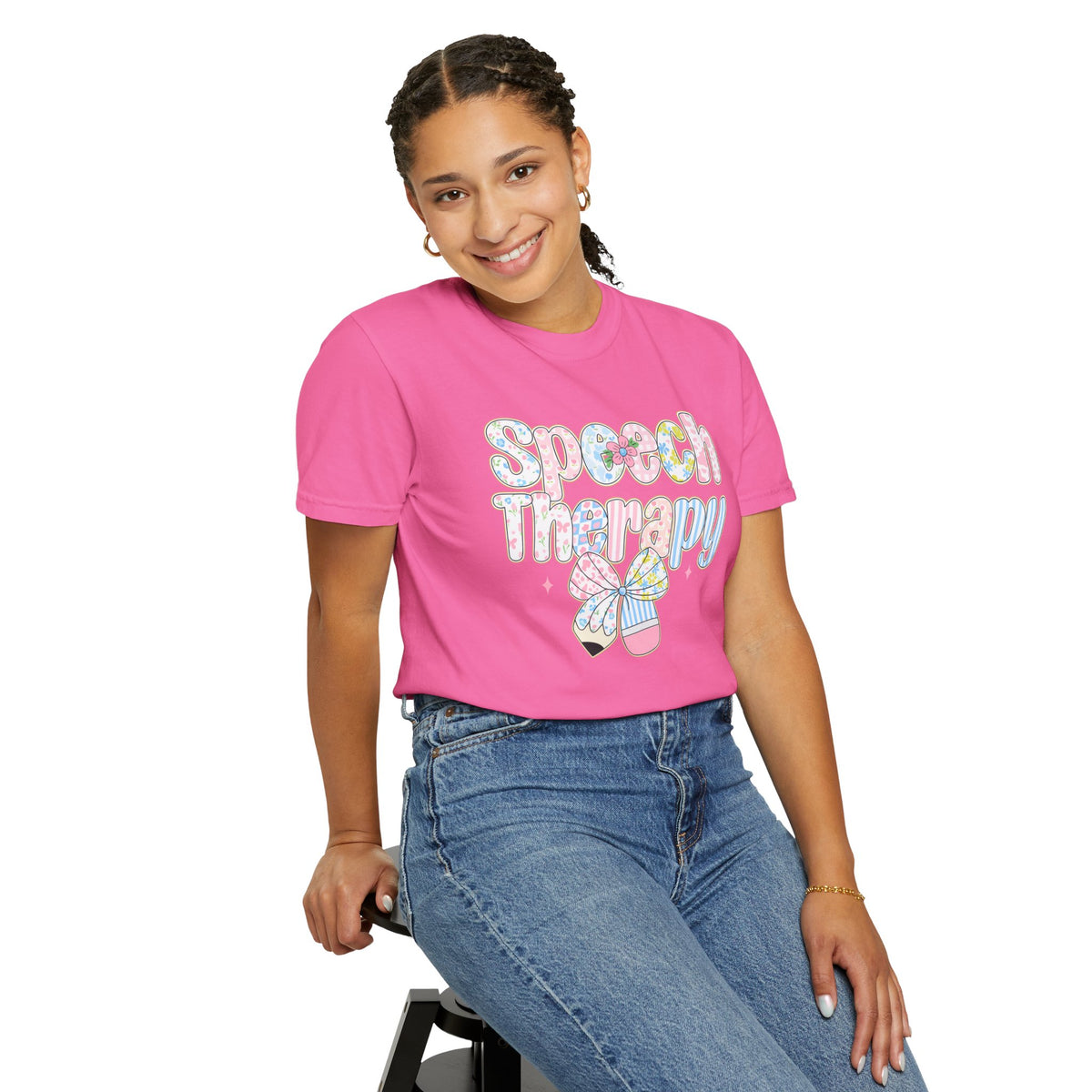 Speech Therapy - Pink Blue Coquette - Comfort Colors | Trendy Women's T-Shirt. Direct to Garment. Printed & Shipped in the USA. Unisex Sizes.