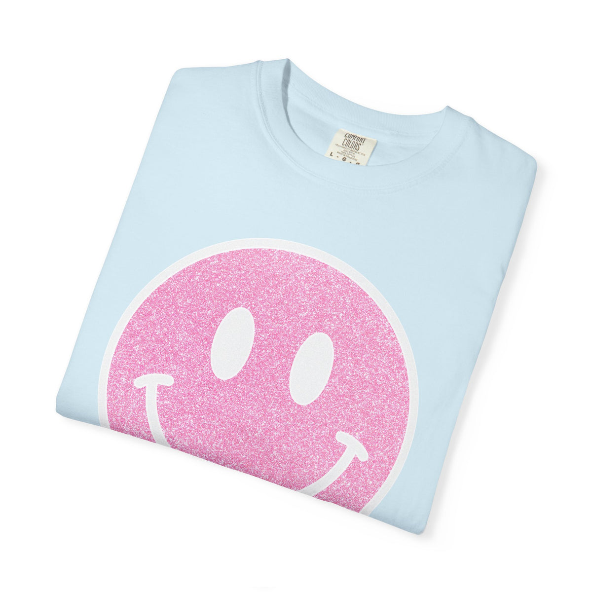 Faux Glitter Smiley - Comfort Colors | Trendy Women's T-Shirt. Direct to Garment. Printed & Shipped in the USA. Unisex Sizes.