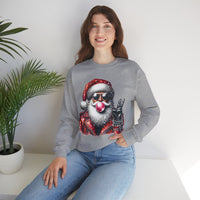 Biker Santa Leather Jacket Bubblegum – Gildan Heavy Blend | Trendy Women’s and Men's Soft Sweatshirt. Direct to Garment. Printed & Shipped in the USA. Unisex Sizes.