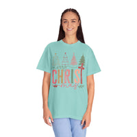 Merry ChrisTmas Christian Faith Graphic - Comfort Colors | Trendy Women's T-Shirt. Direct to Garment. Printed & Shipped in the USA. Unisex Sizes.