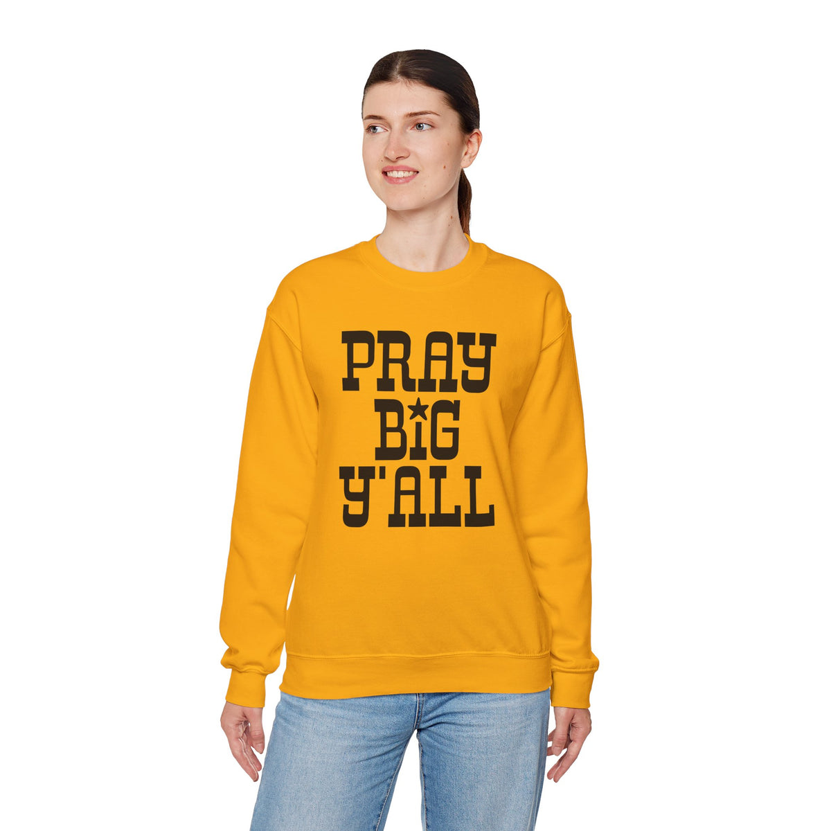 Pray Big Y'all – Gildan Heavy Blend | Trendy Women’s and Men's Soft Sweatshirt. Direct to Garment. Printed & Shipped in the USA. Unisex Sizes.