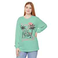 Feral Girl Summer, Possum on a Beach - Comfort Colors | Trendy Women's Long Sleeve T-Shirt. Direct to Garment. Printed & Shipped in the USA. Unisex Sizes.
