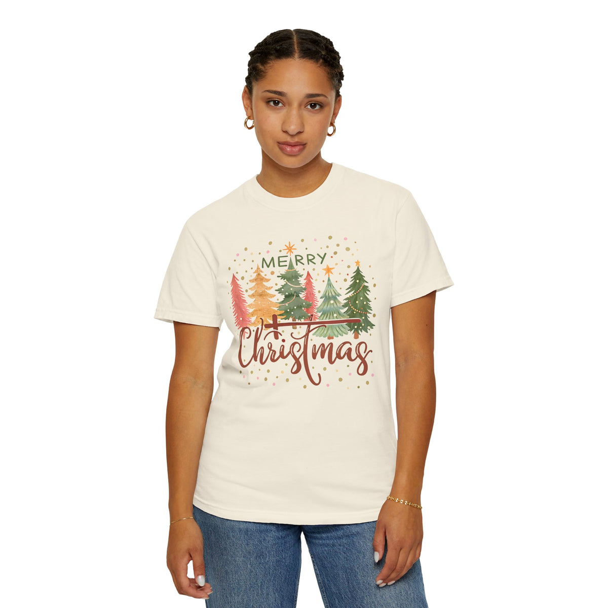Merry ChrisTmas - Christian Faith - Comfort Colors | Trendy Women's T-Shirt. Direct to Garment. Printed & Shipped in the USA. Unisex Sizes.