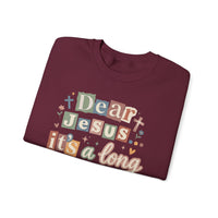 Dear Jesus, Long Story – Gildan Heavy Blend | Trendy Women’s Soft Sweatshirt. Direct to Garment. Printed & Shipped in the USA. Unisex Sizes.