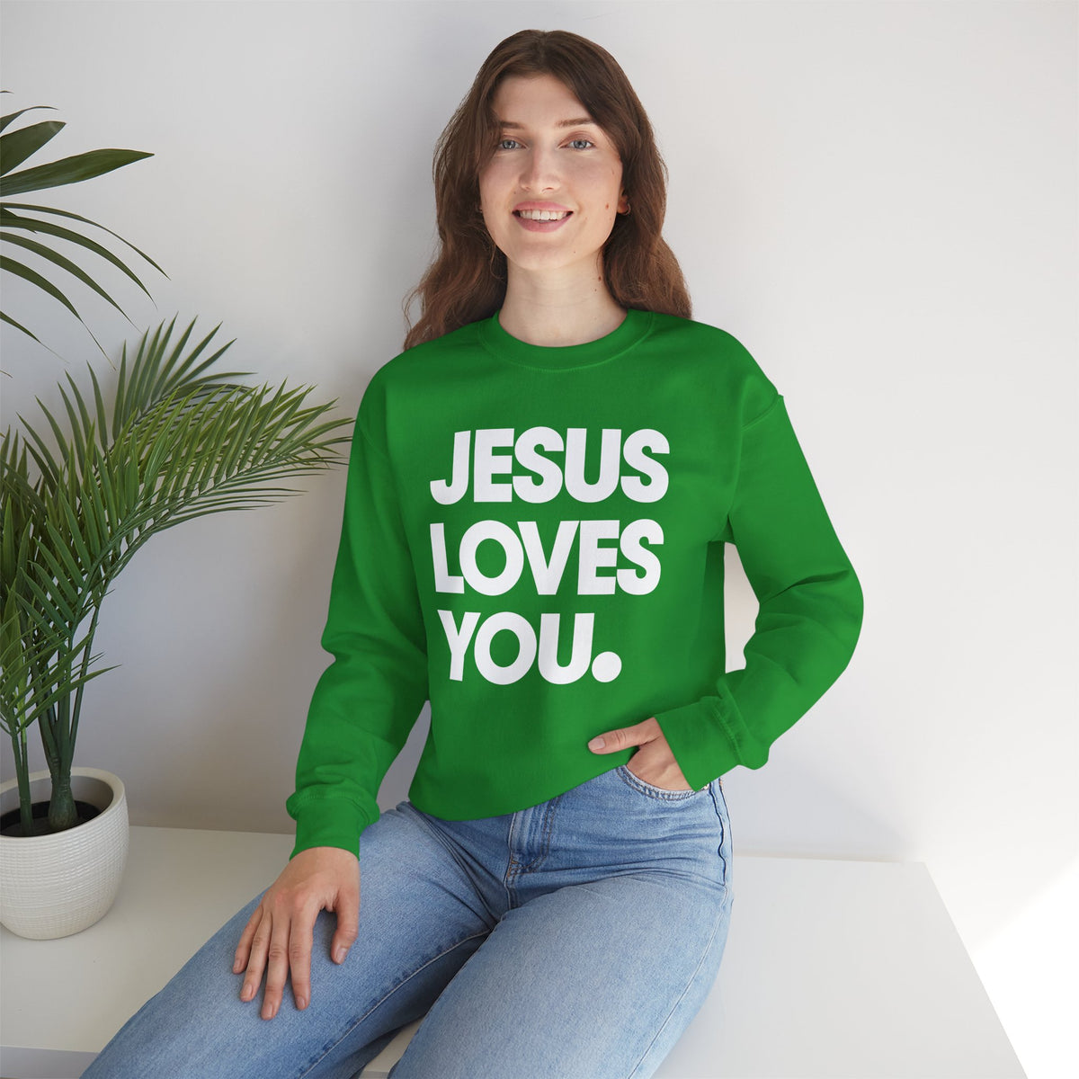 Jesus Loves You – Gildan Heavy Blend | Trendy Women’s and Men's Soft Sweatshirt. Direct to Garment. Printed & Shipped in the USA. Unisex Sizes.